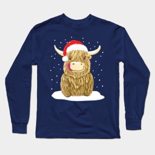 Scottish Highland Cow In The Christmas Snow Long Sleeve T-Shirt